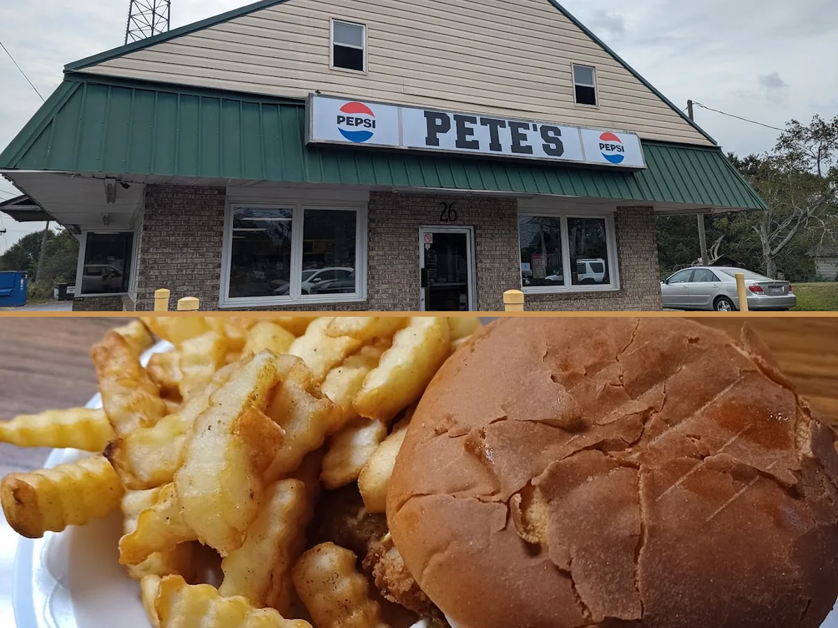 Drive-through lane outside a small American restaurant.